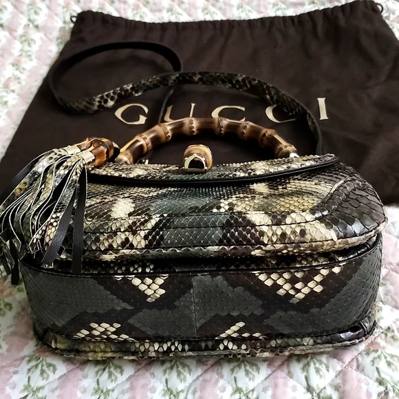 NWT Limited edition Gucci Python bamboo top handle bag exotic snakeskin strap - Picture 10 of 17